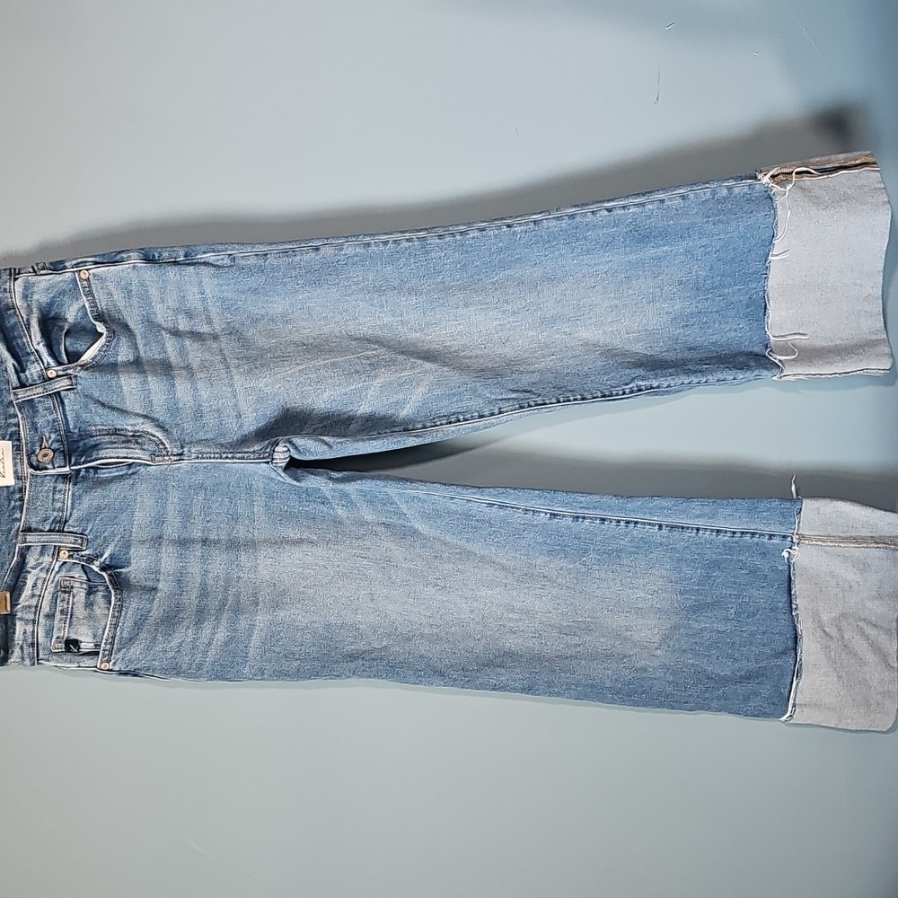 Kancan Emma Mid Rise Wide Flare Leg Jeans Denim Cuffed Size 7 - Picture 2 of 7